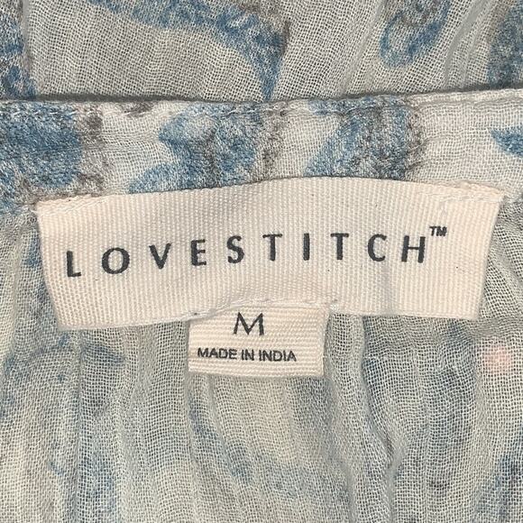 Lovestitch Halter Top Floral Print Size M Bohemian Green & Beige Stitching Trim - Picture 12 of 14